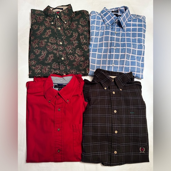 4- Tommy Hilfiger Large Men’s Long Sleeve Buttoned Up Shirts Collared Plaid Red - Picture 1 of 15
